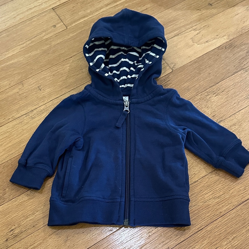 Hanna Andersson Navy Hooded Zip Sweatshirt with Striped Lining